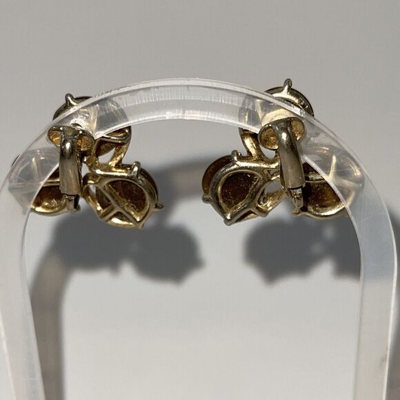 Vintage Jewelry Gold Toned tigers eye Brown Stone Clip On Earrings Cluster B#18 - Picture 10 of 13